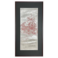 Kimono-Kunst / Japanische Kunst / Wandschmuck – Pfingstrose-Schnörkel