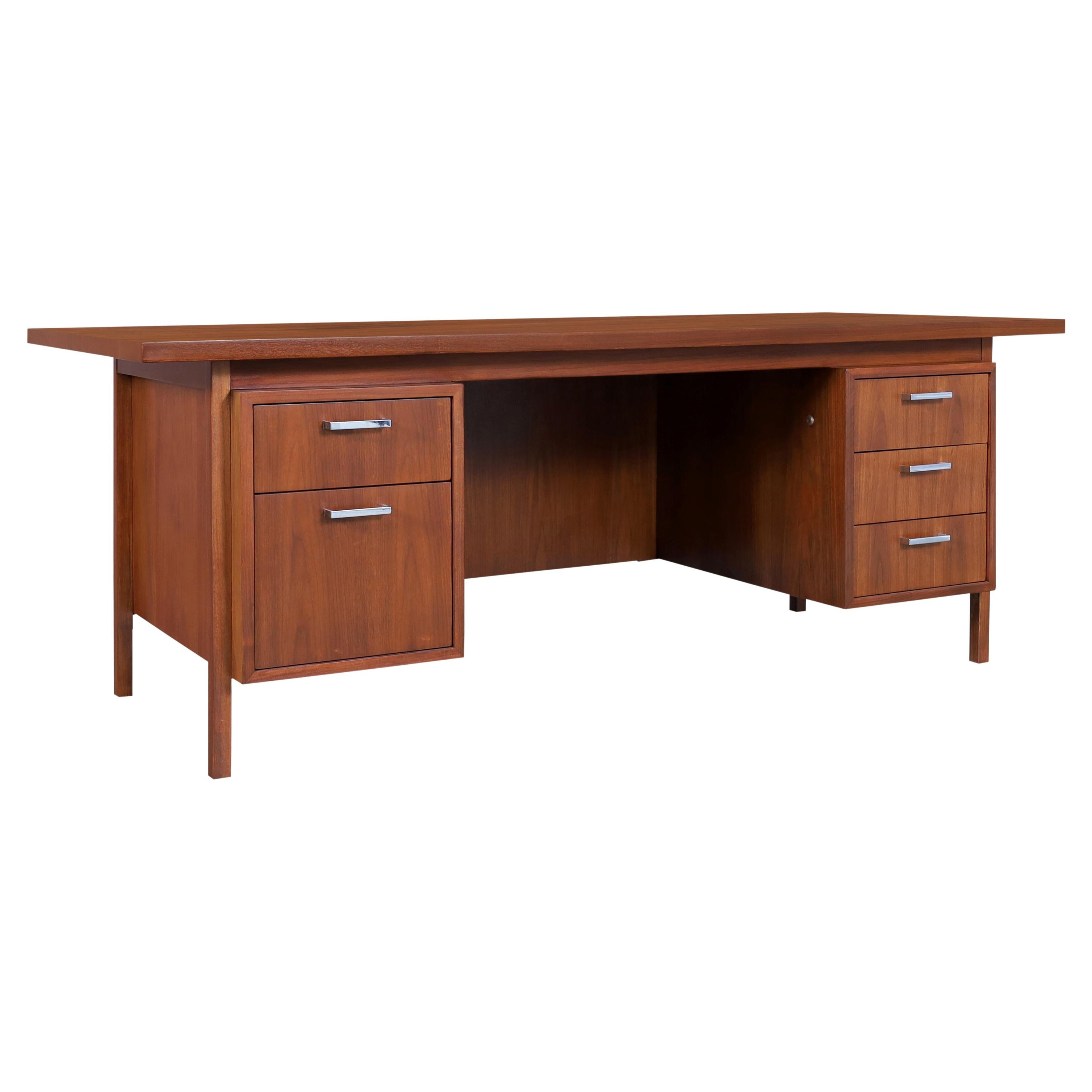 Mid Century Modern Executive Walnut Desk For Sale
