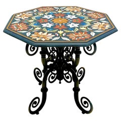 Vintage Boho Italian Petra Dura Center Hall Table