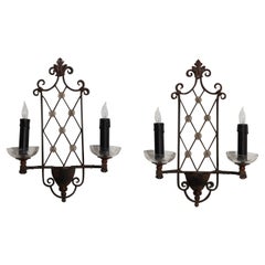 Vintage 1940s French Metal Sconces, A Pair