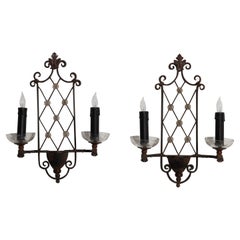 1940s French Metal Sconces, A Pair