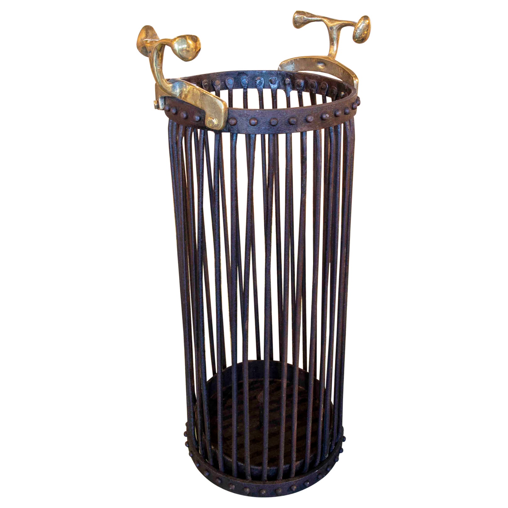  1980s Iron Umbrella Stand with Bronze Handles by the Artist David Marshall For Sale