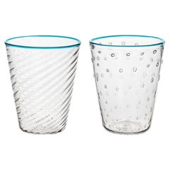 Ensemble de 2 gobelets en verre de Murano Ultralight à textures mixtes avec bord en aigue-marine