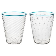 Murano Glas Ultraleicht 2er-Set Becher mit gemischter Textur und aquamarinfarbenem Rand