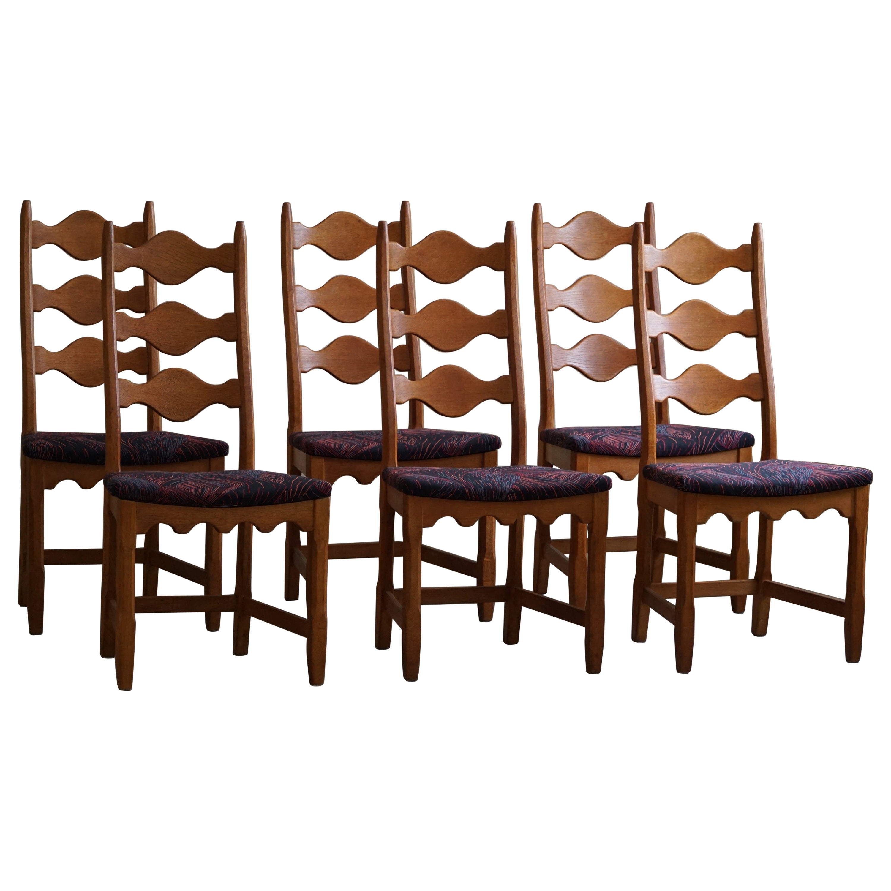 Set of 6 Highback Dining Chairs in Oak, Danish Modern, Henning Kjærnulf, 1960s