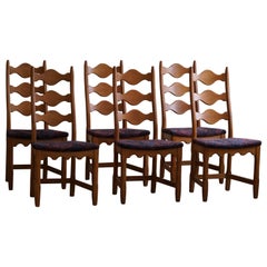 Set of 6 Highback Dining Chairs in Oak, Danish Modern, Henning Kjærnulf, 1960s