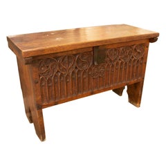 19th Century Neo-Gothic Wooden Case Carved on the Front.