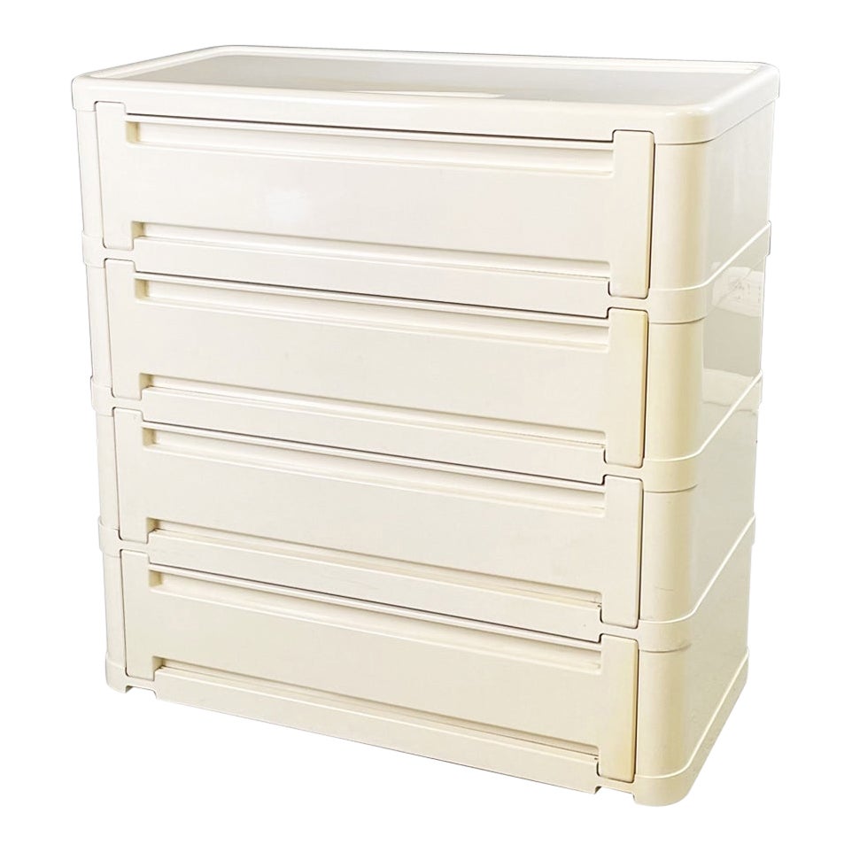 Italian Space age white modular chest of drawer 4964 Olaf Von Boh Kartell 1970s For Sale