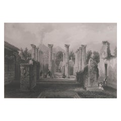 Original Antique Print of Pompeii, Naples. Italy. C.1850