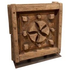 Vintage Wooden Mould for the Manufacture of C Ceramic Pieces with Pattern and Iron Base 