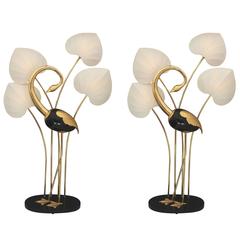 Monumental Brass Flamingo Floor Lamps in the Manner of Anthony Redmile