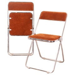 pair of vintage 70s metal and velvet chairs Italian design