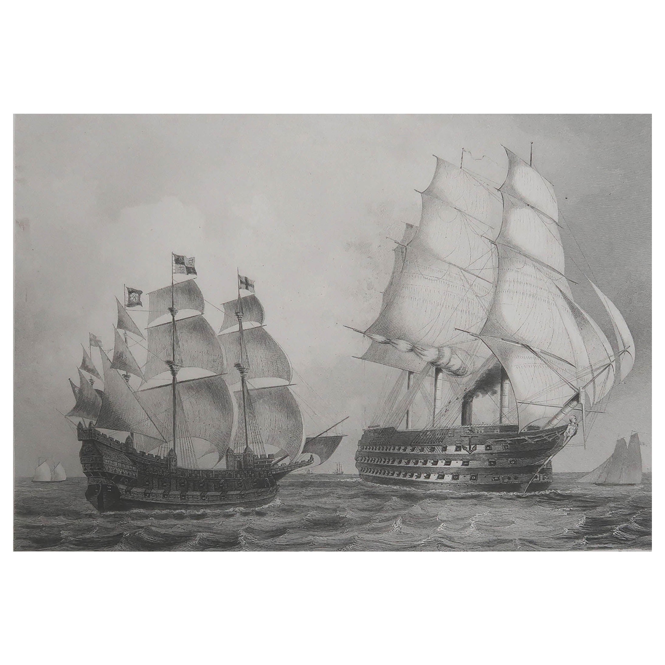 Original Antique Marine Print. The " Great Harry " and " Royal Albert " For Sale