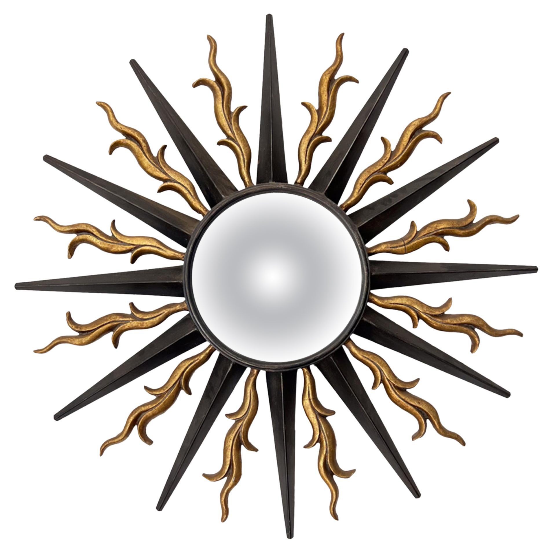 French Giltwood Midcentury TwoLayer Sunburst Mirror with Polychrome Accents For Sale at 1stDibs