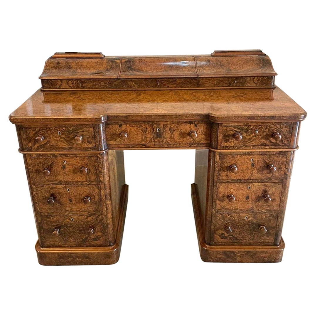 Outstanding Quality Antique Victorian Burr Walnut Kneehole Desk by Maple & Co. For Sale