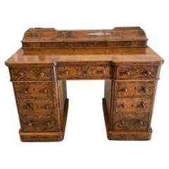 Outstanding Quality Antique Victorian Burr Walnut Kneehole Desk by Maple & Co.