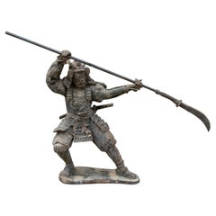 Bronze Sculpture of Samurai with Spear in Attacking Position