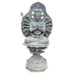 Bronze Sculpture of Oriental Goddess Shiva on Lotus Flower Base