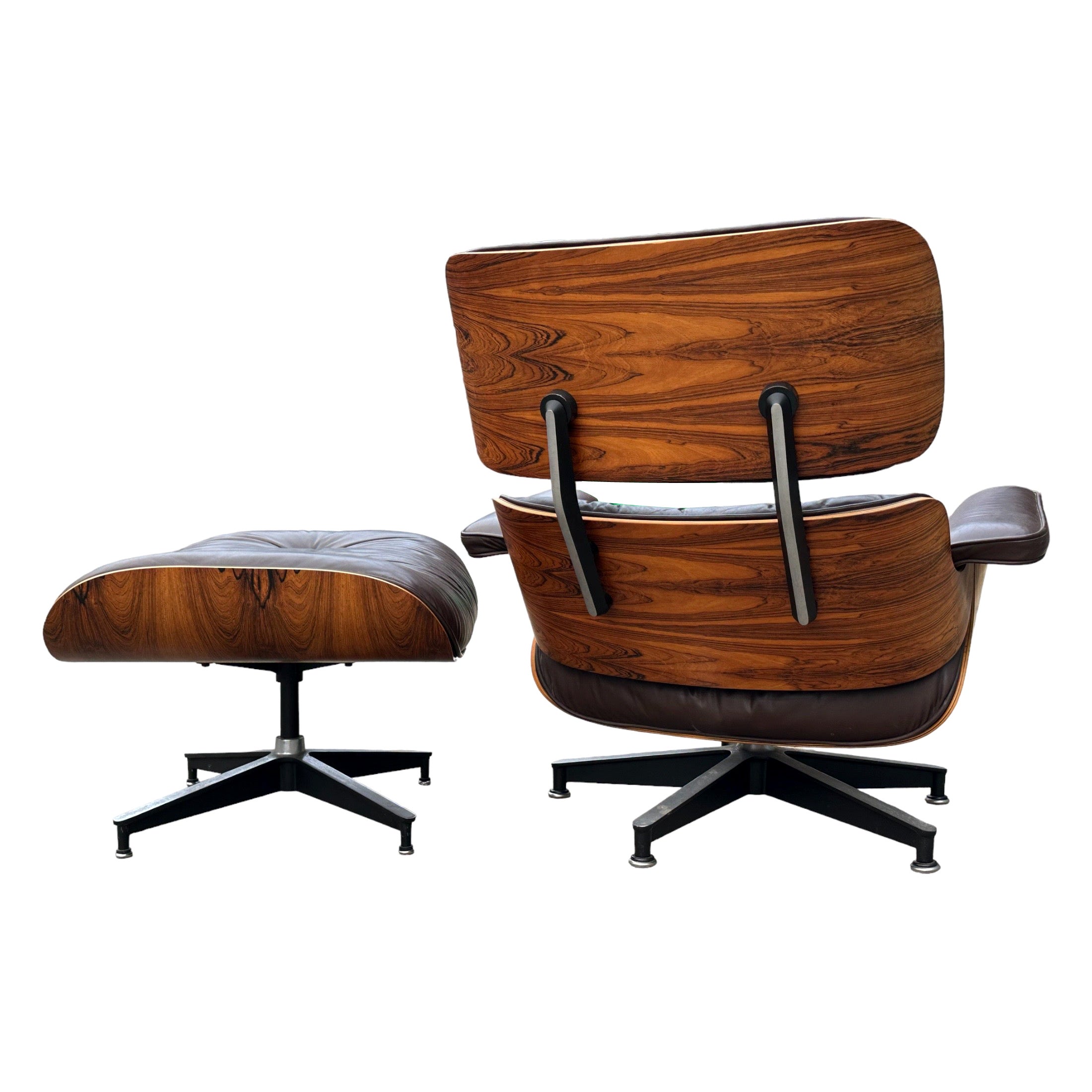 Restored Rosewood Eames Lounge Chair with Brown Leather Cushions For