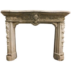Vintage Richly carved concrete fireplace mantle frame, Italy