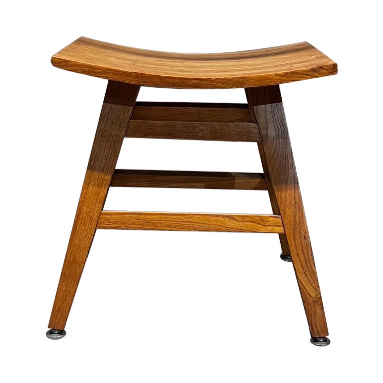 1960s Modern Oak Wood Short Saddle Stool For Sale