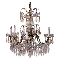 Mid-19th Century French Crystal and Bronze Six-Light Chandelier