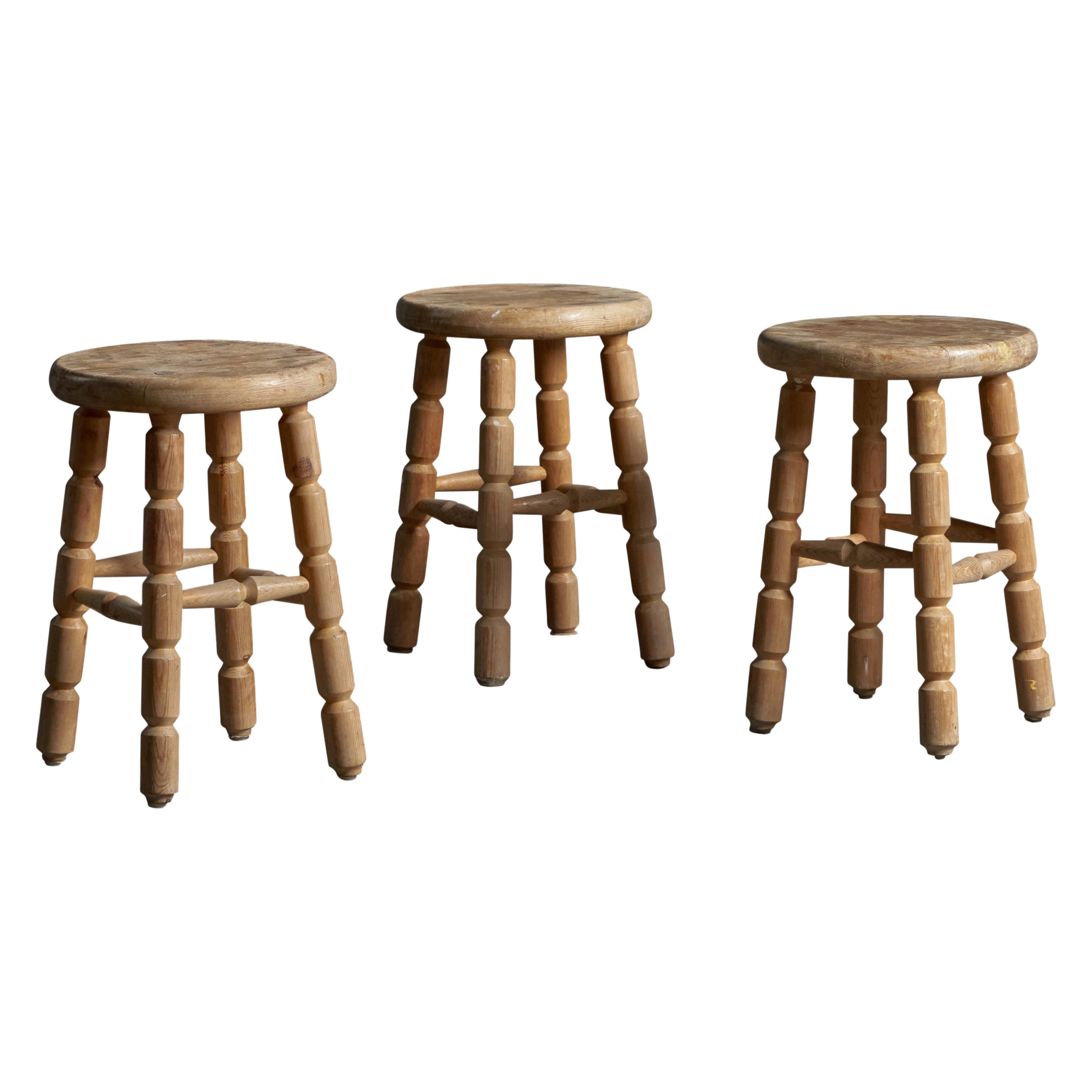 Swedish Designer, Stools, Pine, Sweden, 1960s