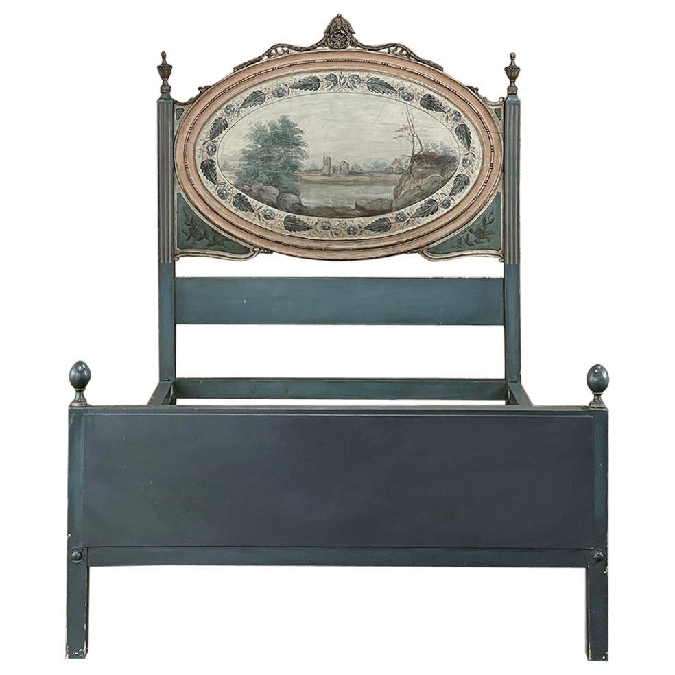 19th Century Italian Neoclassical Louis XVI Painted 3/4 Bed For Sale