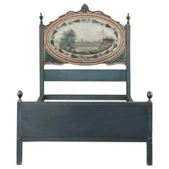 Letto 3/4 neoclassico Luigi XVI dipinto dell'Ottocento italiano