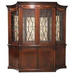 HENREDON Inlaid Flame Mahogany Regency Breakfront China Display Cabinet