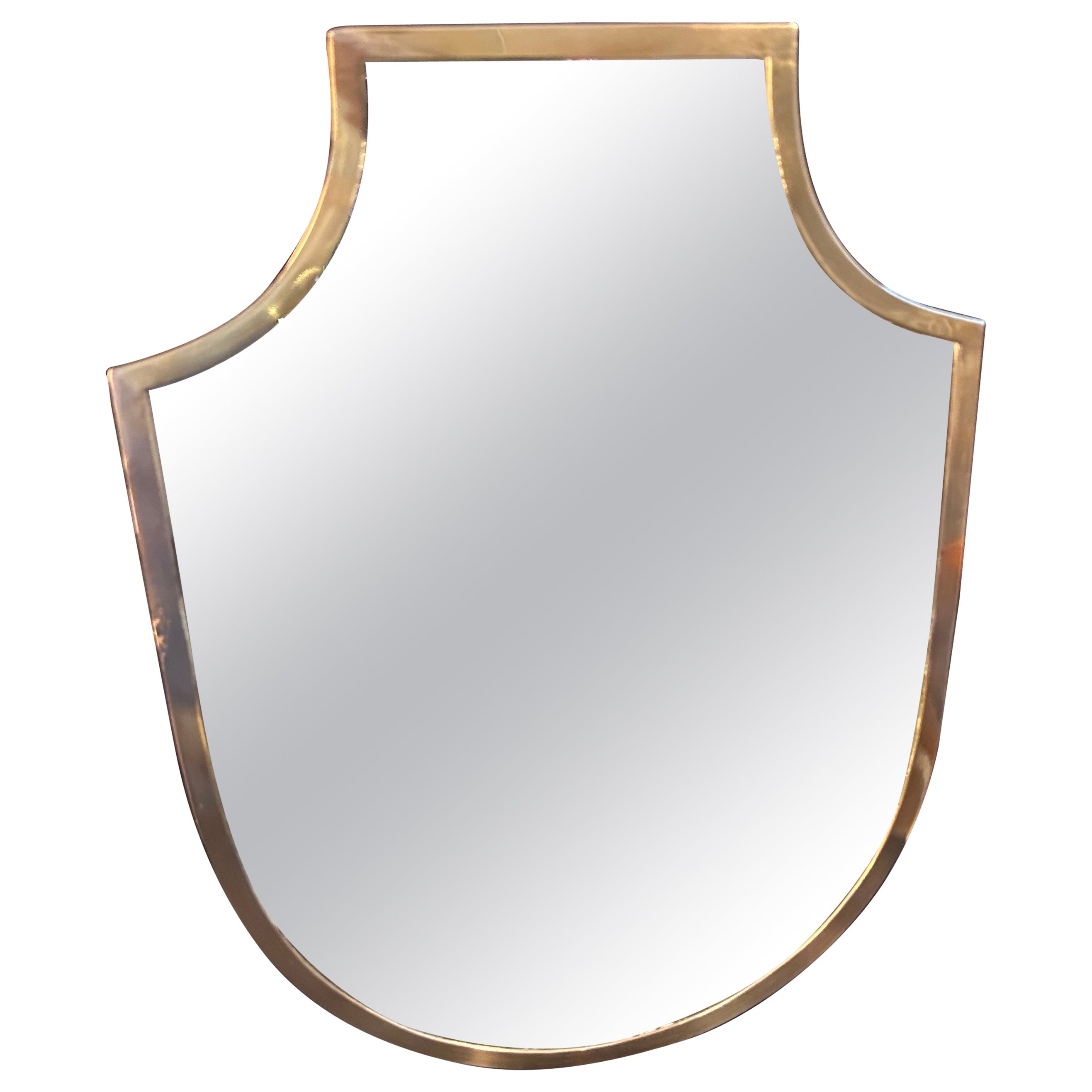 1950s Giò Ponti Style Mid-Century Modern Brass Italian Shield Wall Mirror