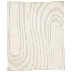 Contemporary Moroccan Style Wool Rug In Ivory With Abstract Design