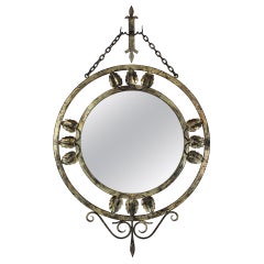 Gilt Silvered Hand Forged Iron Mirror with Foliage Details