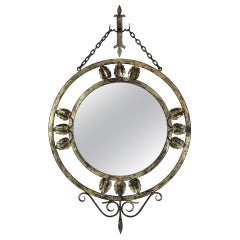 Vintage Gilt Silvered Wall Mirror with Foliage Details, Hand Forged Iron, France, 1940s