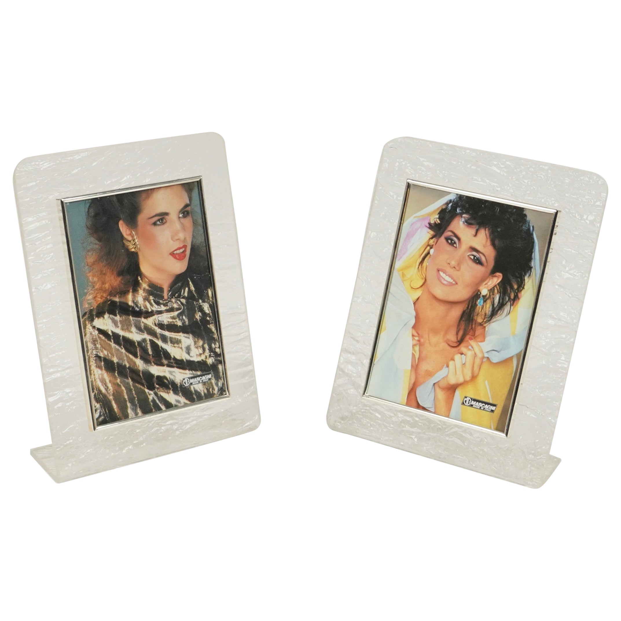 Pair of Picture Frames in Lucite Ice Effect Willy Rizzo Style, Italy 1980s For Sale