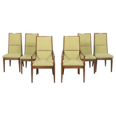 1960s Vintage Modern Dining Chair Set in Walnut with Green Chenille Fabric
