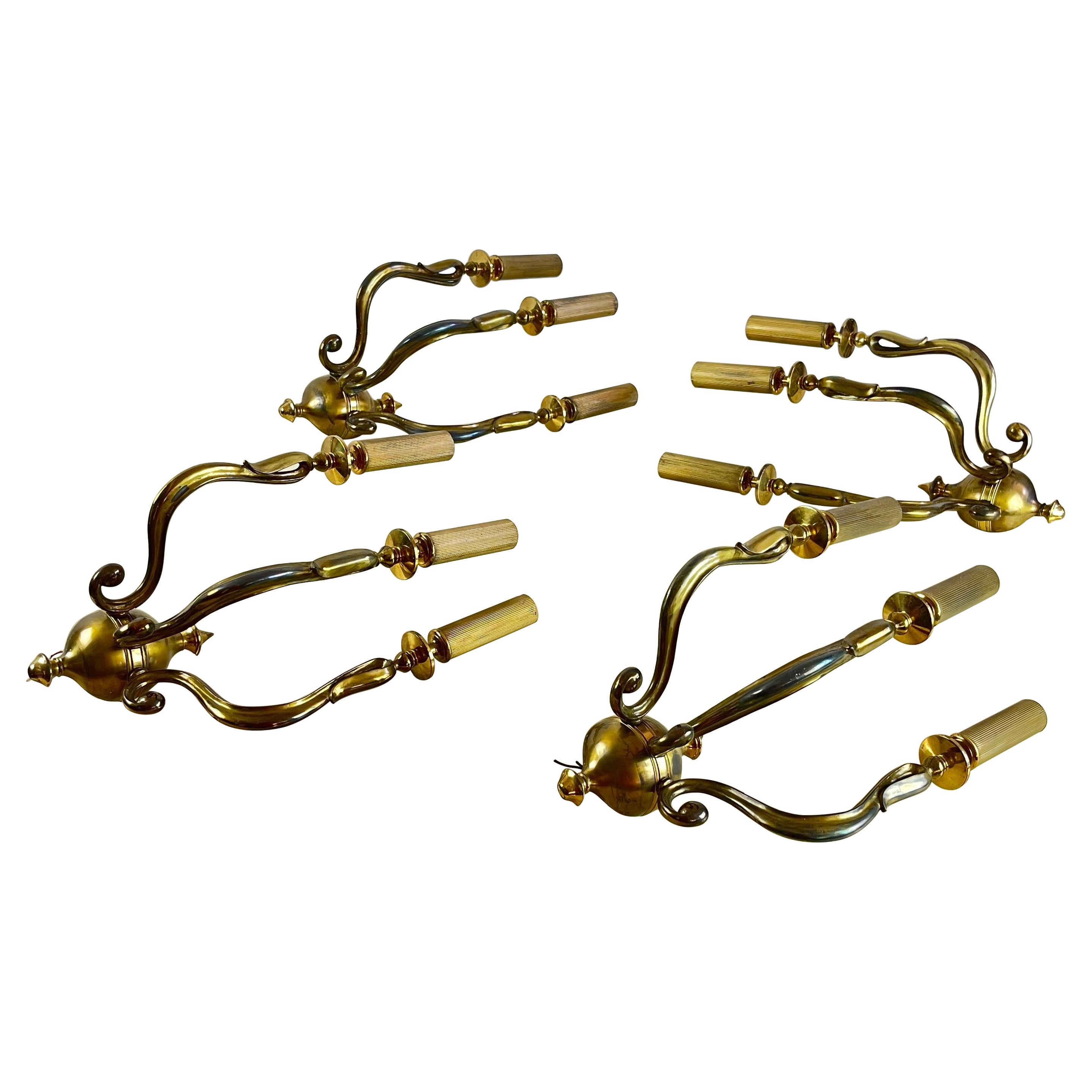 Four Large Brass Sconces, Italy, 1950s For Sale
