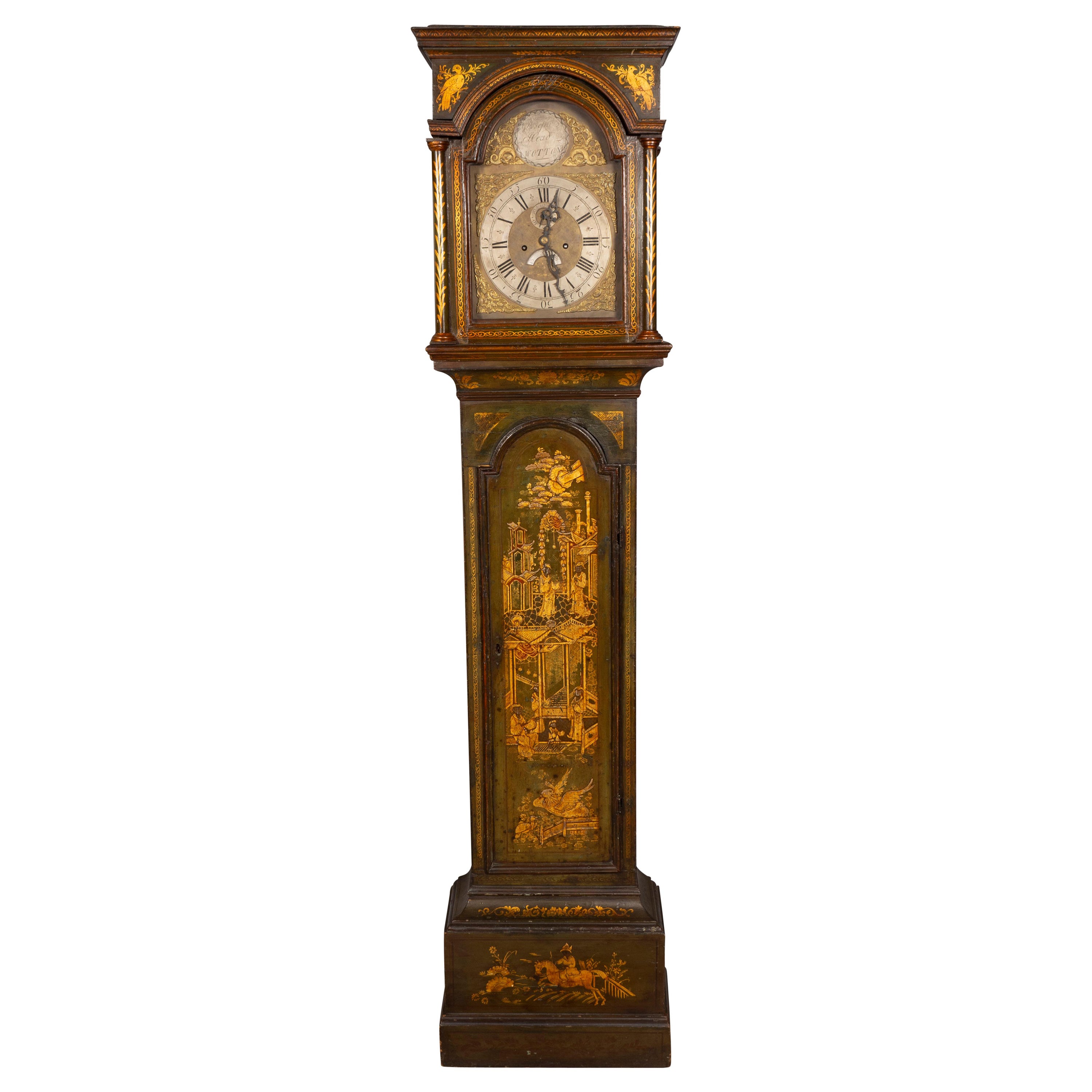 George III Green Japanned Tall Case Clock