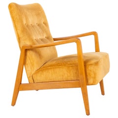 Retro Yellow Velvet American Midcentury Armchair in the style of Jens Risom