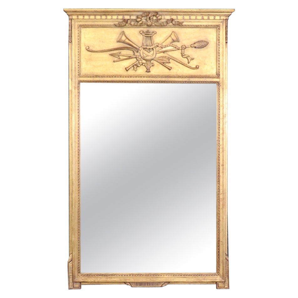 French Louis XVI Directoire Style Gilt Trumeau Wall Hanging Mirror For Sale