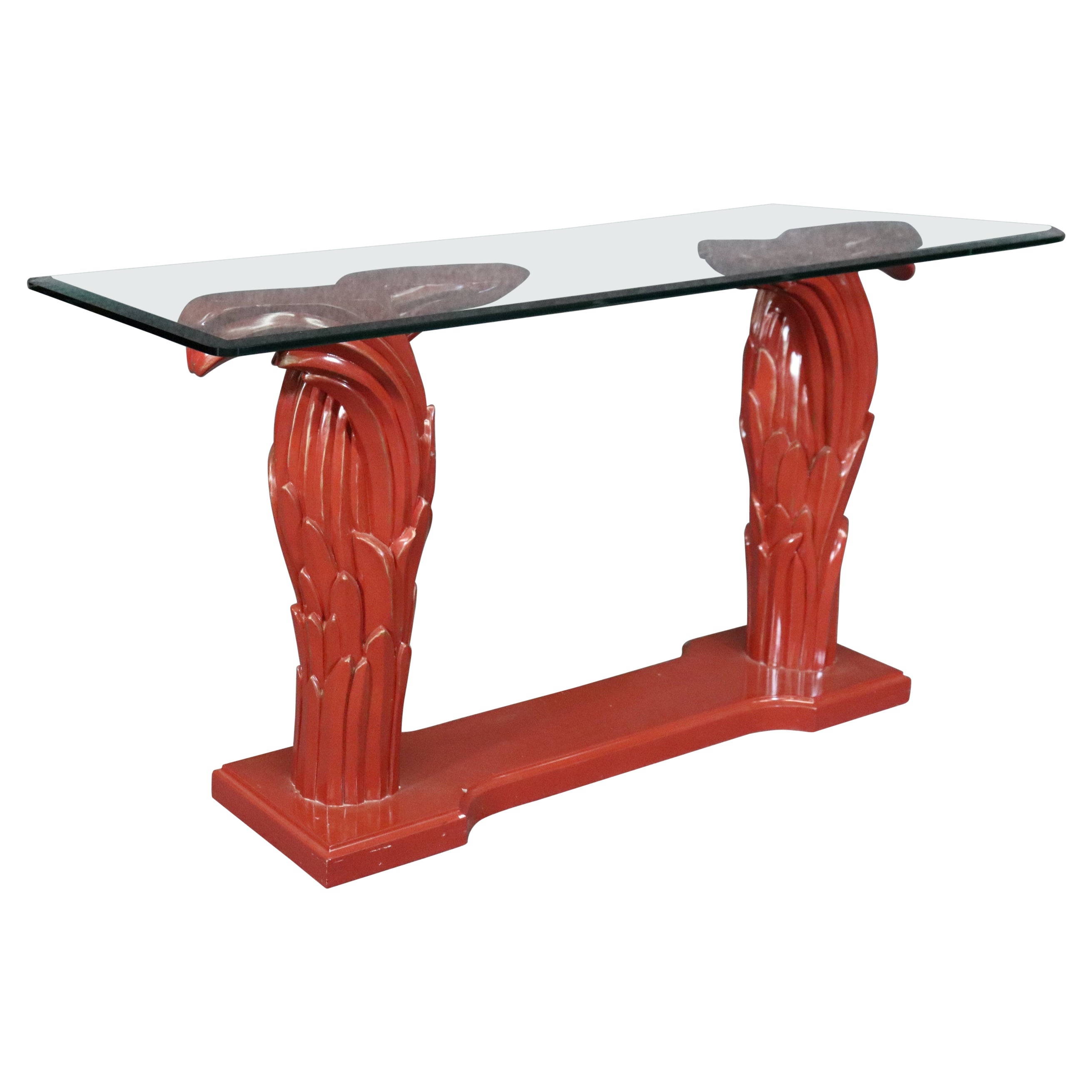 Hollywood Regency Style Glass Top Console Table In The Manner of Serge Roche