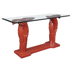 Hollywood Regency Style Glass Top Console Table In The Manner of Serge Roche