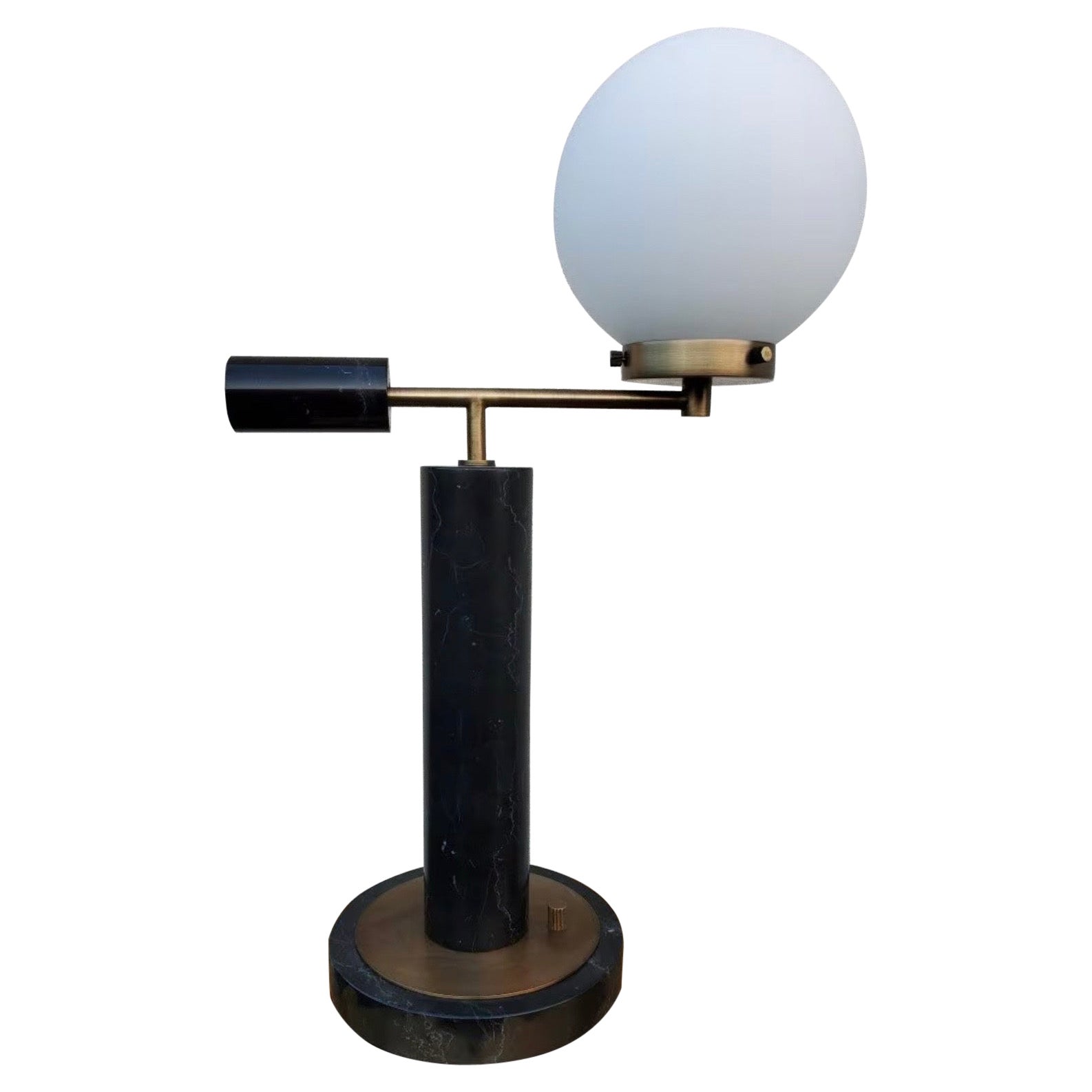 Modern Marble and Brass Table Lamps with White Ball Shade For Sale
