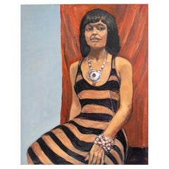 Penny Purpura Lady With Striped Dress Oil Painting
