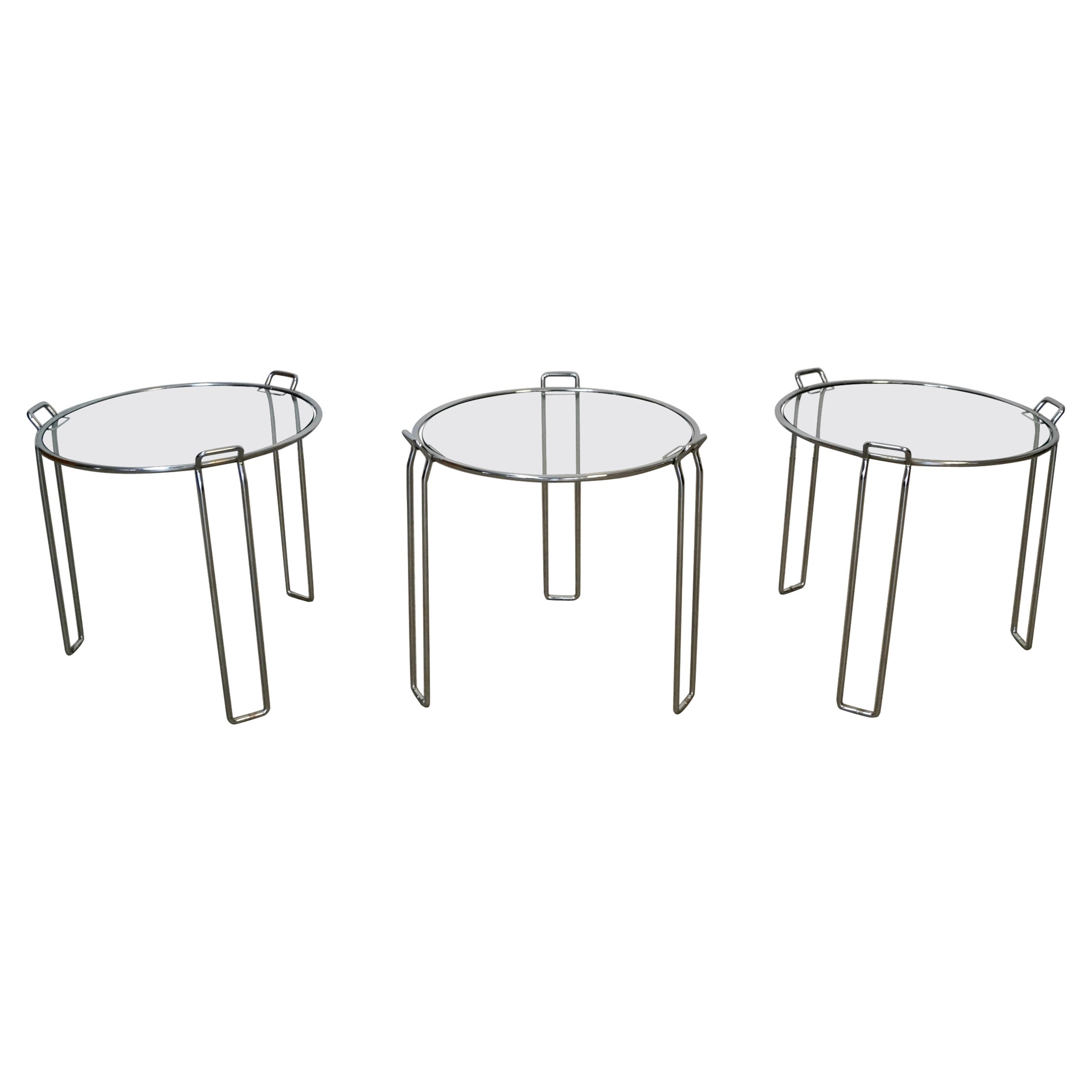 1970's Set of Three Mid-Century Modern Chrome Nesting Side Tables For Sale