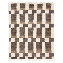 Modern Moroccan Style Wool Rug With Seamless Abstract Design In Brown