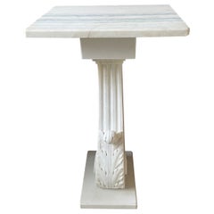 Used White Marble Acanthus Scroll Console