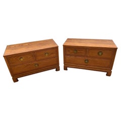 Vintage Chinoiserie Style Davis Cabinet Company Oak Dresser / Nightstand - Pair 