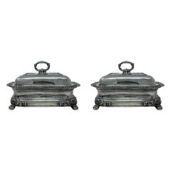 Pair of Antique English Silver Plated Entree Dishes, circa 1830-40
