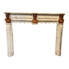 Antique Carrara Marble Fireplace Mantel with Three Terracotta Busts      